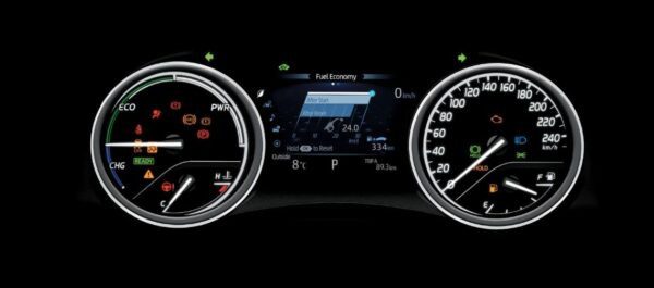 2020 Toyota Camry Hybrid information meters and 7 inch touch display