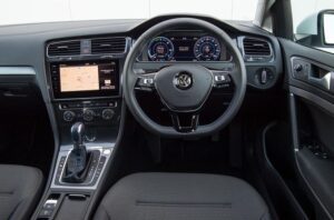 2020 Volkswagen E-Golf steering, infotainment screen and information cluster view