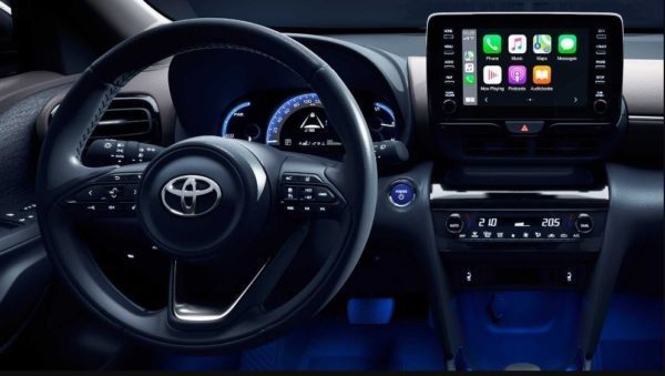 2021 Toyota Yaris Cross infotainment and steering view