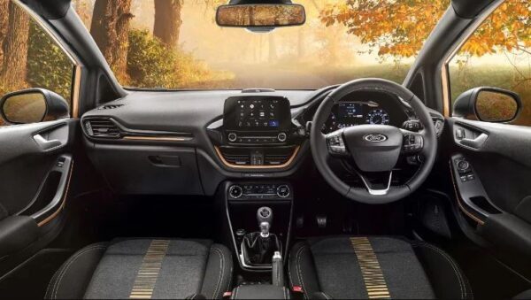 2021 Ford Fiesta orange front cabin full view