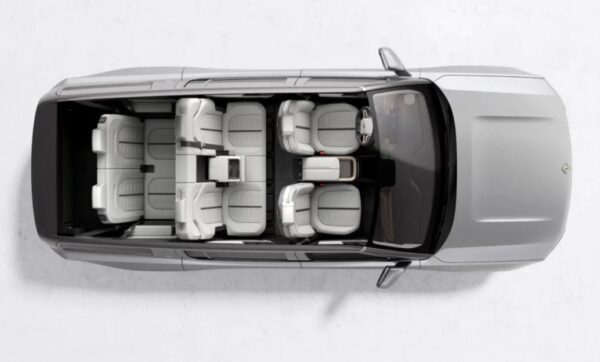 1st Generation Rivian R1S electric SUV roof less full interior view