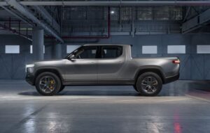 1st Generation Rivian R1T electric pickup truck clear side view