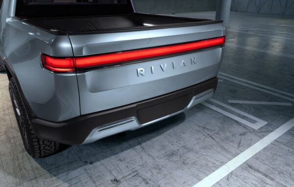1st Generation Rivian R1T electric pickup truck rear close view