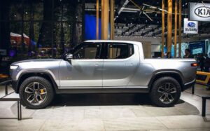 1st Generation Rivian R1T electric pickup truck side view