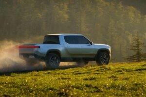 1st Generation Rivian R1T electric pickup truck side view2
