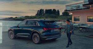 1st generation Audi E tron Electric SUV side Rear view
