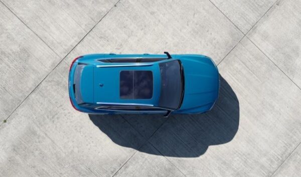 1st generation Audi E tron Electric SUV upside aerial view