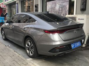 1st generation Hyundai Lafesta EV sedan beautiful rear view