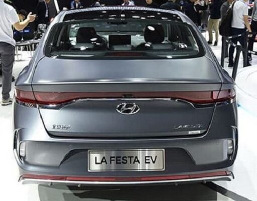 1st generation Hyundai Lafesta EV sedan rear close view