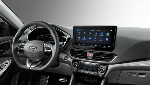 1st generation Hyundai Lafesta EV sedan steering wheel and infotainment screen