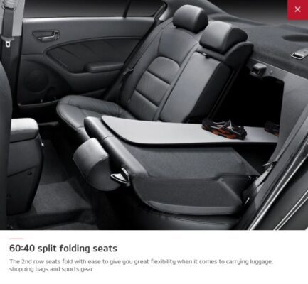 4th Generation Kia Cerato sedan folding rear seats