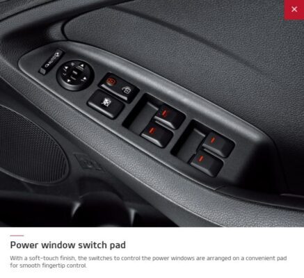 4th Generation Kia Cerato sedan power windows control