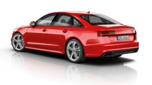 4th generation Audi A6 S6 sedan side and rear view beautiful red