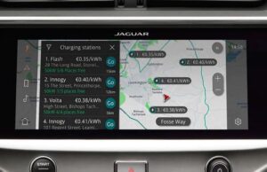 1st generation Jaguar i pace all Electric SUV navigation with charging stations view
