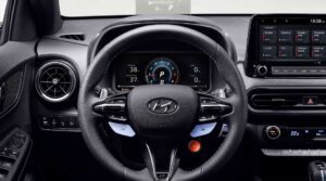 hyundai kona N high performance sportier small suv steering wheel and instrumet cluster