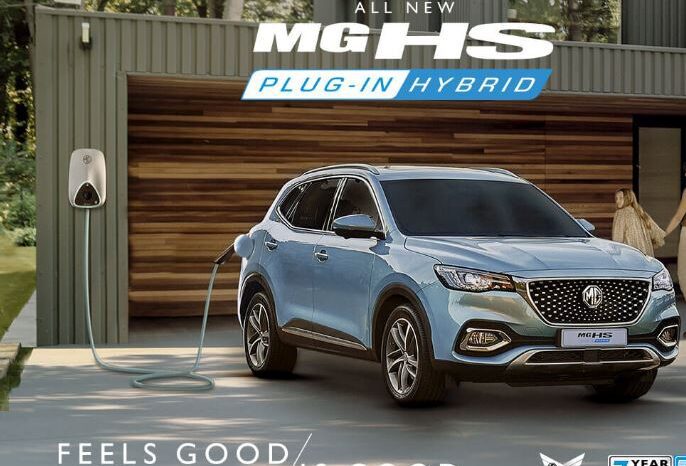 MGHS PHEV SUV plugin Hybrid front view while charging