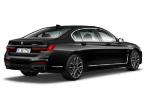 BMW 7 Series sedan 6th Generation black side and rear view