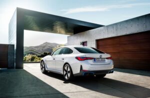 BMW i4 EV 1st generation sedan beautiful side and rear view