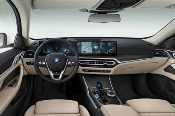 BMW i4 EV 1st generation sedan steering wheel and instrument cluster view
