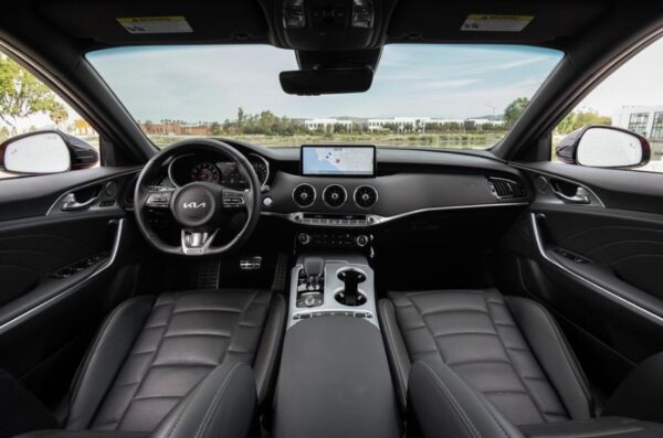 Kia stinger sedan Refreshed 1st generation front cabin interior view
