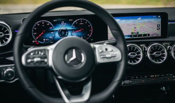 Mercedes Benz A Class 4th Generation sedan instrument cluster and infotainment screen view