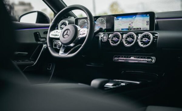Mercedes Benz A Class 4th Generation sedan steering wheel and infotainment screen