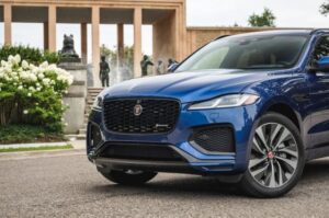 Jaguar f pace suv 1st generation grille and headlamps view