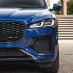 Jaguar f pace suv 1st generation headlamp and grille close view
