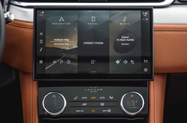 Jaguar f pace suv 1st generation infotainment screen and controls close view