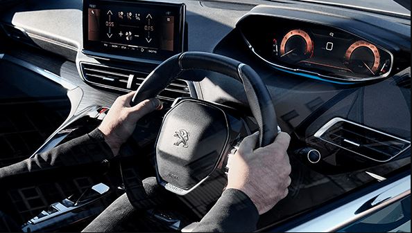 Peugeot 3008 SUV 2nd generation facelifted cockpit and steering wheel view