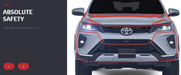 Toyota fortuner Legender 2nd generation facelift pedestrian protection structure