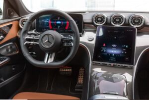 mercedes benz C Class Sedan 5th generation steering wheel and infotainment screen view