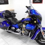 Indian Roadmaster heavy faired cruiser motorcycle blue beautiful full view
