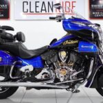 Indian Roadmaster heavy faired cruiser motorcycle blue full side view
