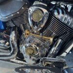 Indian Roadmaster heavy faired cruiser motorcycle engine full view 2