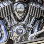 Indian Roadmaster heavy faired cruiser motorcycle engine view