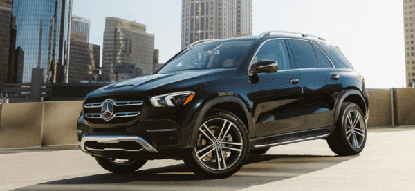 Mercedes Benz GLE Class SUV 4th Generation in black front and side view
