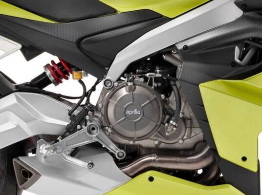Aprilia RS 660 sports bike engine view