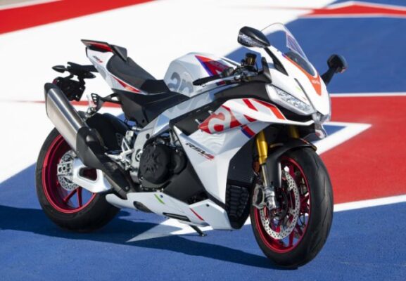 Aprilia RSV4 Sports Motorcycle full view in white color