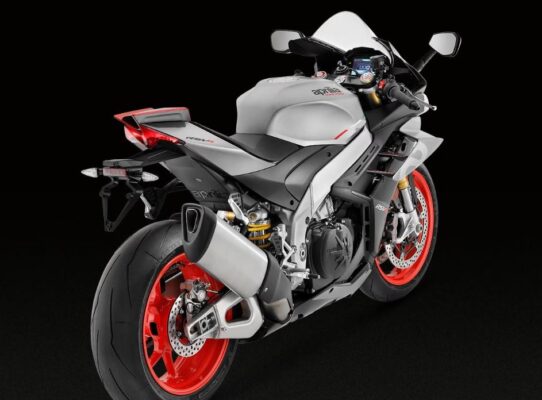 Aprilia RSV4 Sports Motorcycle rear and full view from upside