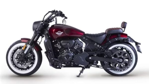 The 800cc Indian Scout Bobber Doppelgänger full side view