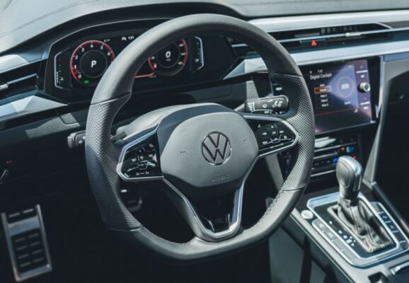 Volkswagen Arteon Hybrid Sedan 1st gen steering wheel close view