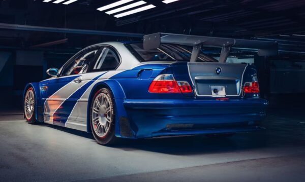 BMW Reveals Real Life M3 GTR from Need for Speed, Iconic Car Makes Its Debut side and rear view