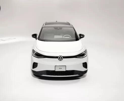 1st Generation volkswagen id4 white SUV upside view