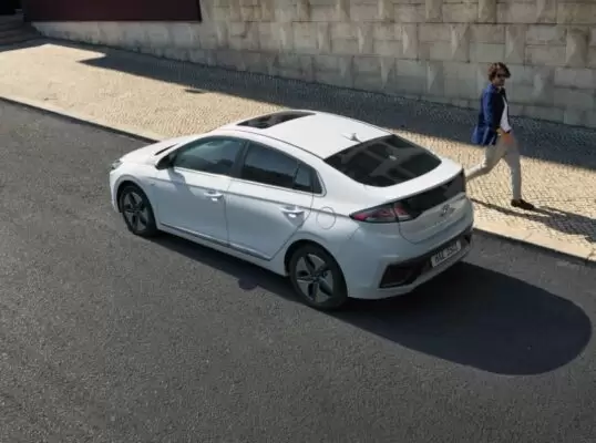 1st Generation Hyundai Ioniq Hybrid sedan upside rear view