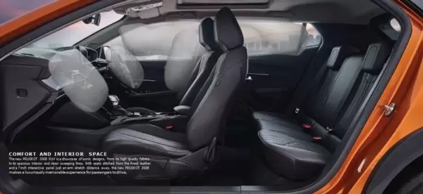 peugeot 2008 suv 2nd generation full interior view with safety air bags