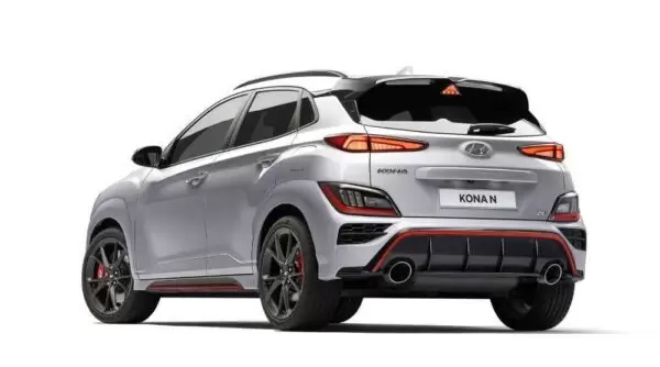 hyundai kona N high performance sportier small suv close rear view