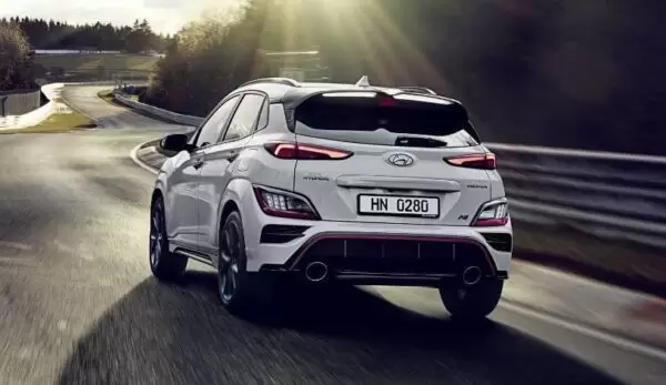 hyundai kona N high performance sportier small suv full rear view