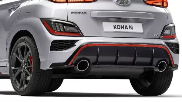 hyundai kona N high performance sportier small suv rear below view