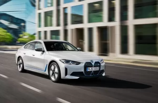 BMW i4 EV 1st generation sedan beautiful on run view